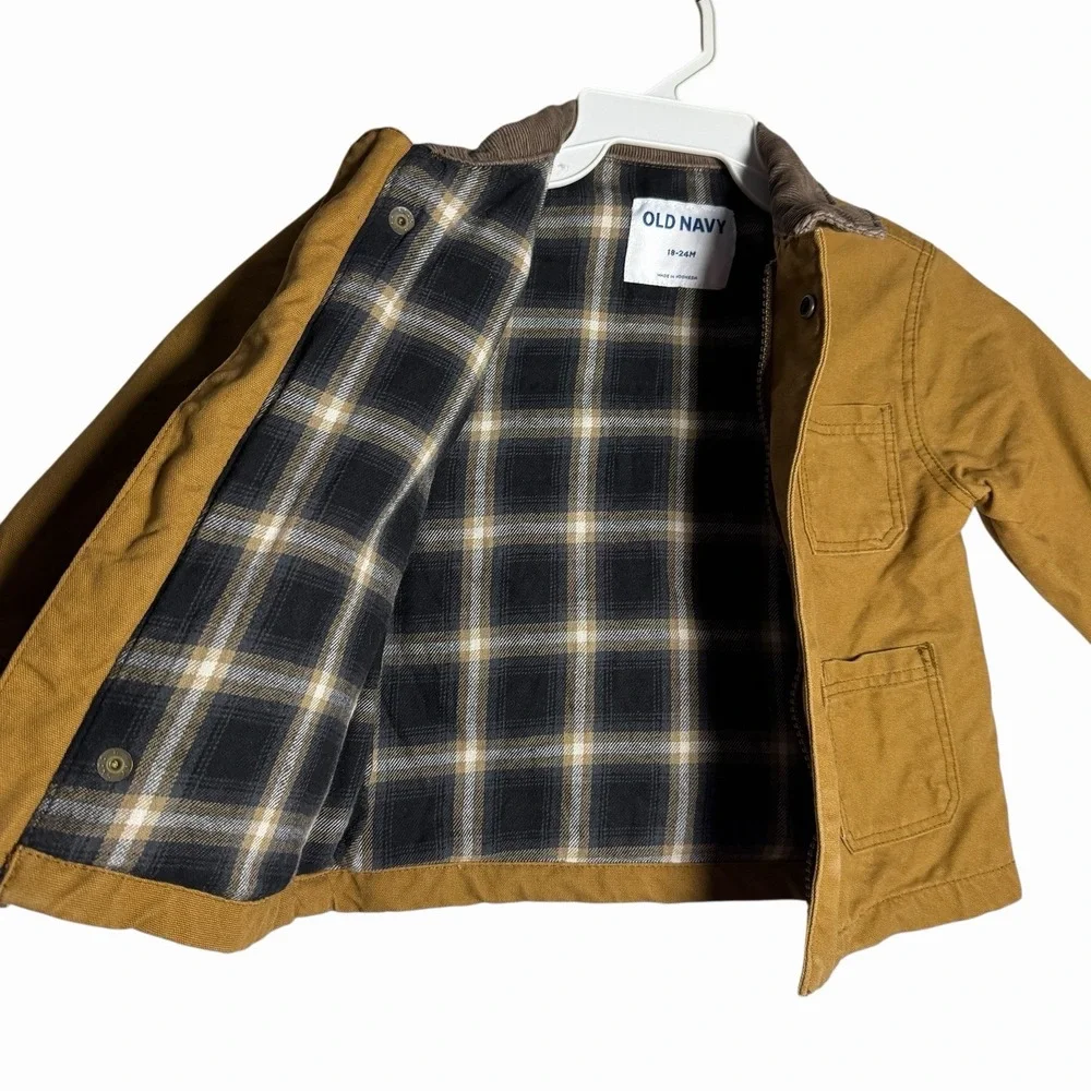 Old Navy Toddler 18-24M‎ Barn Coat Brown Corduroy Collar Flannel Lined Jacket